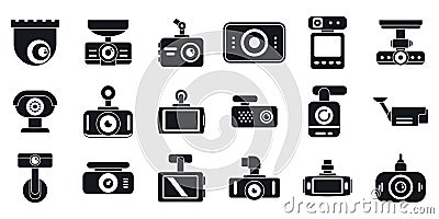 DVR camera icons set, simple style Vector Illustration