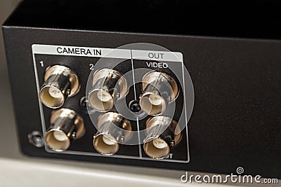 Dvr coaxial camera in ports on back panel Stock Photo