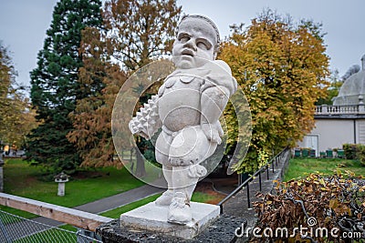 Dwarf Garden Zwergerlgarten - Pallone Player Dwarf with spike sleeve - 17th century statue - Salzburg, Austria Stock Photo