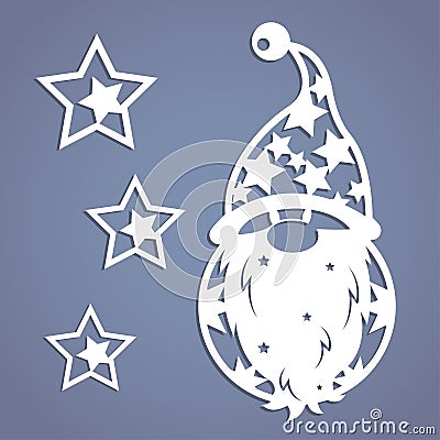 Dwarf. Stencil. Christmas gnome. Vector Illustration