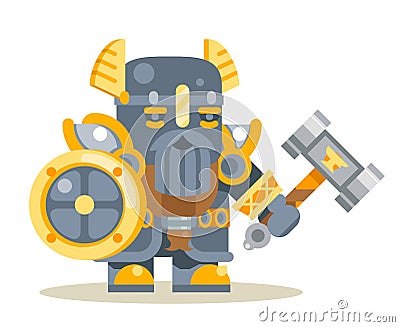 Dwarf warrior defender fantasy RPG game layerd animation ready cartoon flat design character vector icon vector Vector Illustration