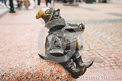 The Dwarfs of Wroclaw, Poland. Dwarfs sculptures lurking and hiding around every corner of the city Editorial Stock Photo