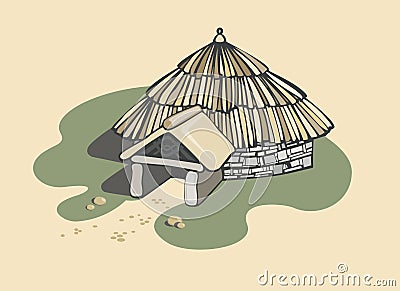 Dwelling cabin Celtic Cartoon Illustration