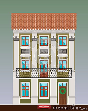 Dwelling house in Classicism style. Classical town architecture. Vector building. City infrastructure. Cityscape old beautiful Vector Illustration