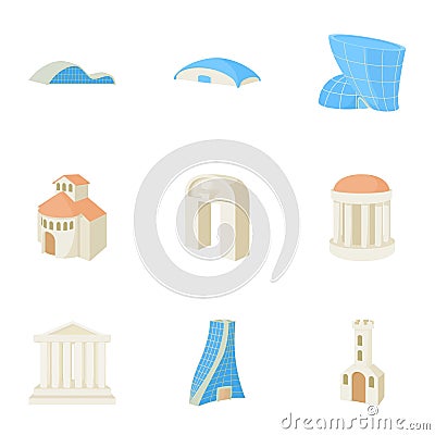 Dwelling icons set, cartoon style Vector Illustration