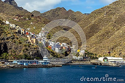 Dwellings stretching up the mountain side on the outskirts of Santa Cruz, Tenerife Editorial Stock Photo