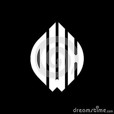 DWX circle letter logo design with circle and ellipse shape. DWX ellipse letters with typographic style. The three initials form a Vector Illustration