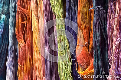 Dyed wool at a farm fair Stock Photo