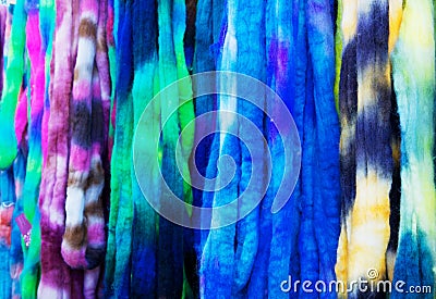 Hand Dyed wool Combed Top Stock Photo