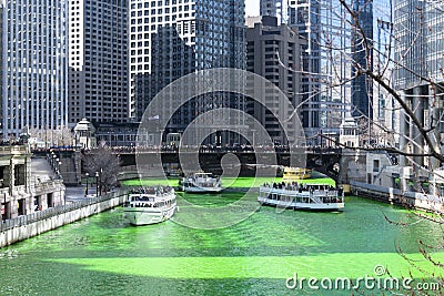 Dyeing Chicago River Green Editorial Stock Photo