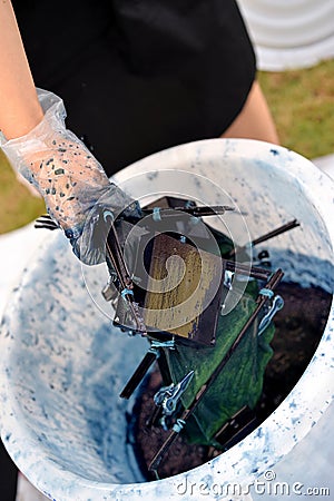 Dying Shibori Cloth Stock Photo