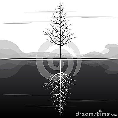 Dying Tree Reflection Landscape Vector Illustration