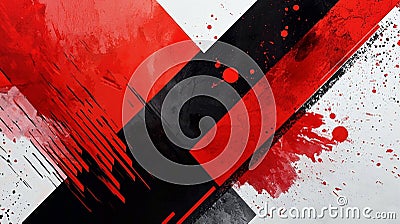 Dynamic abstract art with splashes of red and black, sharp geometric shapes Stock Photo