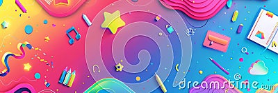 dynamic abstract background with a gradient of shiny school colors and flowing, energetic patterns of school items Stock Photo