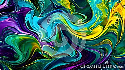 dynamic abstract background with swirling liquid patterns and colorful light refraction Stock Photo