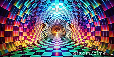 Dynamic Abstract Checkerboard Light Tunnel A Psychedelic Wiggle Loop Background for Modern Design Stock Photo