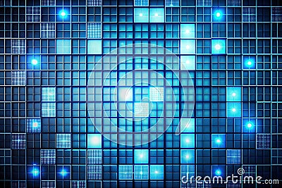 Dynamic Abstract Grid Background with Flickering Blue Squares and White Markers a Modern Futuristic Design for Websites Cartoon Illustration