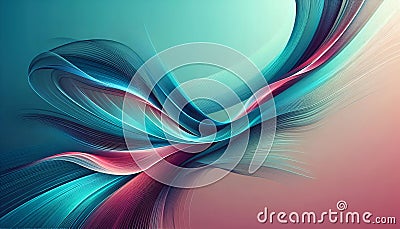An abstract image featuring dynamic, flowing lines with a gradient of turquoise and fuscia colors, conveying elegance and fluidity Stock Photo