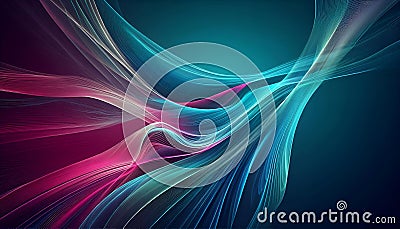 An abstract image featuring dynamic, flowing lines with a gradient of turquoise and fuscia colors, conveying elegance and fluidity Stock Photo