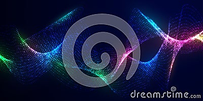 Dynamic abstract liquid flow particles background. Shining abstract particle flow background. Futuristic background with dots Vector Illustration