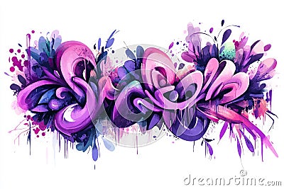 Dynamic abstract pink graffiti with 3d elements. Neural network AI generated Stock Photo