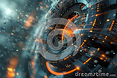 Dynamic abstract representation of technological advancement,Tech Evolution,Dynamic Abstract Representation. Stock Photo