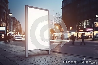 Blank Mock-up Street Banner in a Crowded City. Generative AI Stock Photo