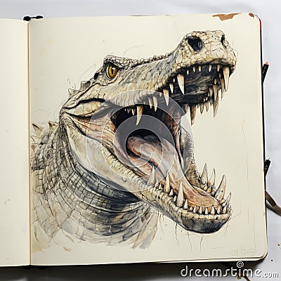 Dynamic Alligator Painting: Captivating Visual Storytelling With Exaggerated Facial Expressions Cartoon Illustration