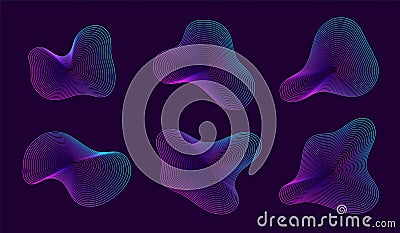 Dynamic amorphous shapes, abstract fluid forms with gradient, liquid shape made of lines with blend effect. Vector Illustration