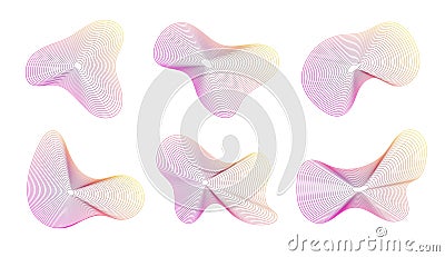 Dynamic amorphous shapes, abstract fluid forms with gradient, liquid shape made of lines with blend effect. Vector Illustration