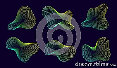 Dynamic amorphous shapes, abstract fluid forms with gradient, liquid shape made of lines with blend effect. Vector Illustration