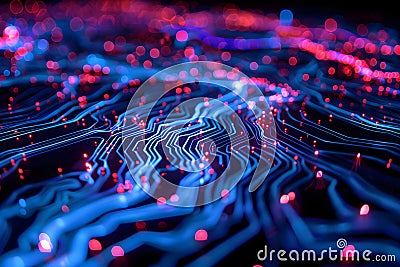 Dynamic array of microchip silicon paths and electric by Generative AI Cartoon Illustration