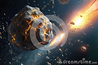 a dynamic asteroid collision in outer space Stock Photo