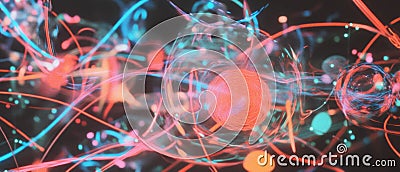 Dynamic atomic symbols and radiating patterns reflect atomic age design concepts Stock Photo