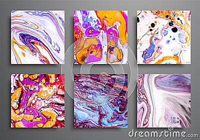 Dynamic backgrounds. trendy placards, commercial covers set. Marble colorful effect. Abstract page poster template for catalog, cr Vector Illustration