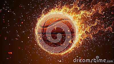 Dynamic basketball with fiery embers swirling around creating a fierce explosive effect Stock Photo