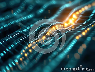 Dynamic Binary Code Network Futuristic Data Flow Visualization, Abstract Representation of High-Tech Data Connections, Moving Stock Photo