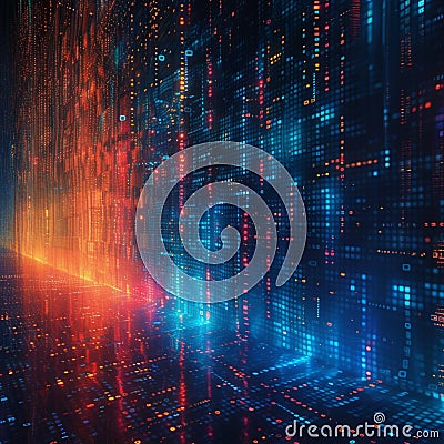 Dynamic binary data flow Streaming digits create intricate matrix background Stock Photo