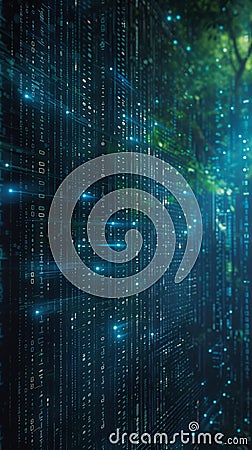 Dynamic binary data flow Streaming digits create intricate matrix background Stock Photo