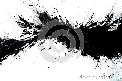 Dynamic black ink splatter across a white background, creating an abstract and intense visual contrast Stock Photo