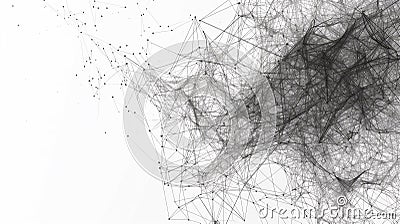 Dynamic black Particle and lines on white background. Curvy lines dots. Abstract background Stock Photo