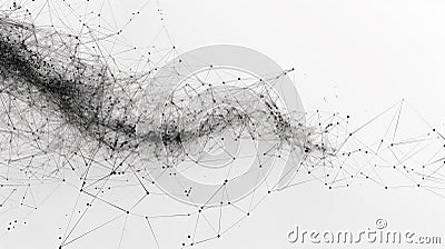 Dynamic black Particle and lines on white background. Curvy lines dots. Abstract background Stock Photo