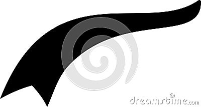 Dynamic black shape with a curved body ending with a sharp pointed tail, swooshing movement effect, graphic design Vector Illustration