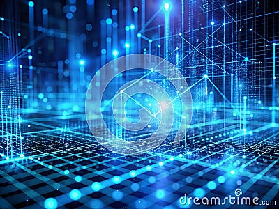 Dynamic Blue Data Matrix Simulation A Futuristic Vertical Video Abstract Featuring TiltShift Effects and Digital Lines Stock Photo