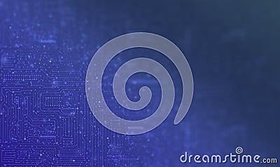 Dynamic Blue Electronic Circuit Patterns: Scattered Tiny Floating Dots Creating Focal Points. Technology Background Stock Photo