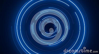 Dynamic Blue Light Circles Creating a Futuristic Vortex Effect Stock Photo