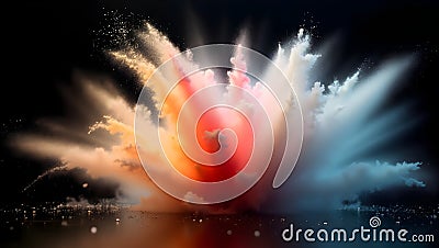 Dynamic capture of flour dust exploding in vibrant colors Stock Photo
