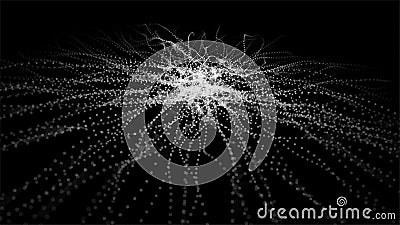 Dynamic centric particles wave.Big data visualization 3D. White dots on black background. Vector illustration. Vector Illustration