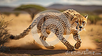 Dynamic Cheetah in Full Stride Stock Photo