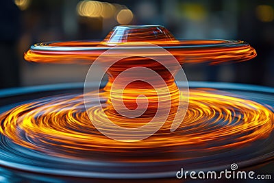 Dynamic closeup of spinning object with copy space, capturing movement progress and momentum. Perfect for marketing, soc Stock Photo